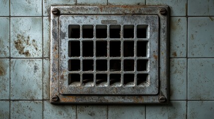 Rusty Metal Vent on Tiled Wall