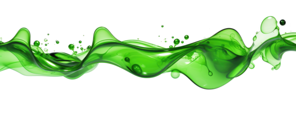  A wave of green liquid with bubbles on transparent background