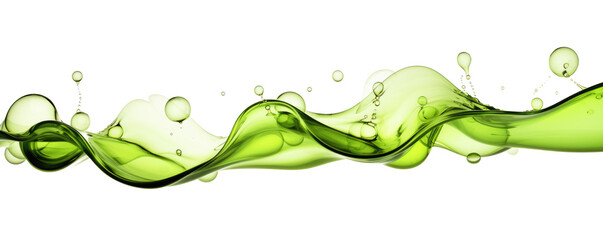 A wave of green liquid with bubbles on transparent background