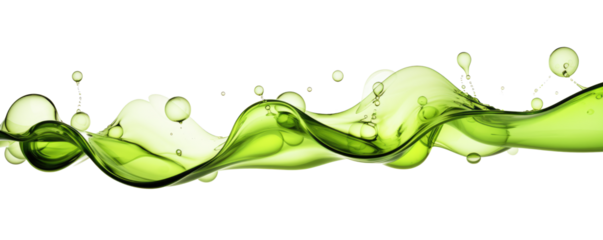 A wave of green liquid with bubbles on transparent background