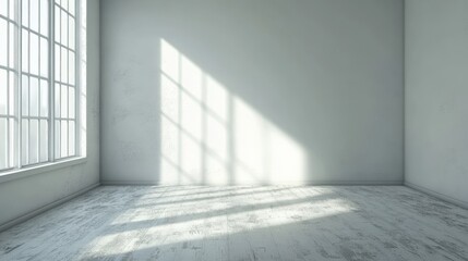 Obraz premium A large, empty room with a window that lets in sunlight. The room is bare and uncluttered