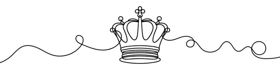 Elegant and minimalist one line art depicting a majestic crown, symbolizing royalty, power and leadership © chekman