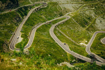 View of cars on Transfagarasan road in Fagaras Mountain.	
Transfagarasan famous curvy road in Romania. 