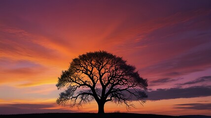 Silhouetted Tree at Sunset,