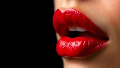 Fototapeta premium Closeup of a pair of red, glossy, full lips.
