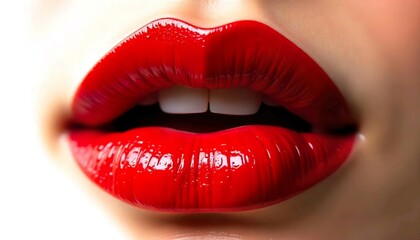 Obraz premium Closeup of a pair of red, glossy, full lips.