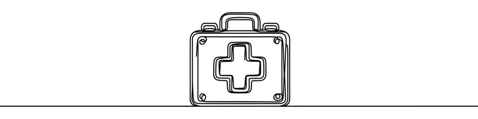 Simple line art illustration of medical kit symbolizing emergency preparedness and healthcare services