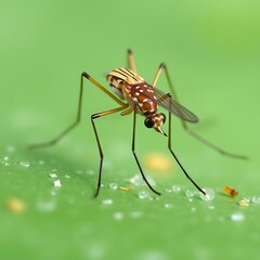 Macro Photography of a Mosquito on a Green Leaf,