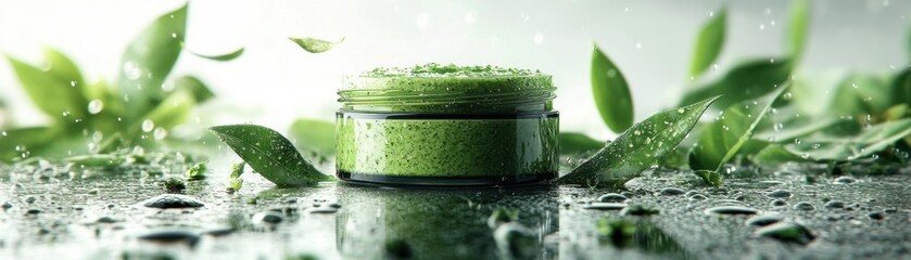 Natural Botanical Skincare Products with Green Leaves and Water, Discover the Power of Nature for Radiant Skin