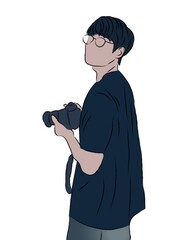 man with a camera dan glasses