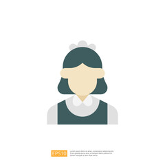 A minimalist illustration of a female character with a simple hairstyle and attire, resembling a maid or housekeeper, designed for graphic use.