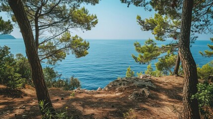 Obraz premium View Of The Sea Distance Trees In The Foreground