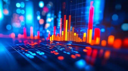Digital stock market chart with red and orange color background