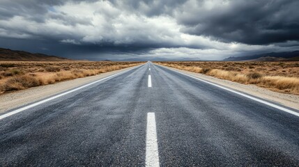 Fototapeta premium Asphalt road extending into the horizon under a cloudy sky