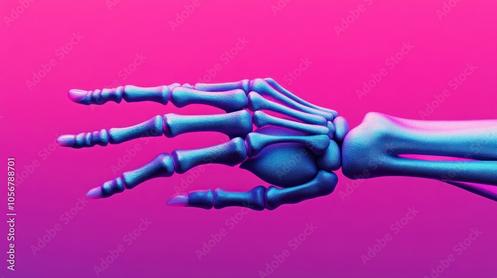 Leinwandbilder vibrant digital skeleton hand against a bold gradient background exploring artistic representations 