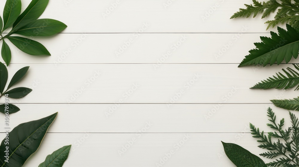 Poster a serene display of greenery exploring the beauty of leaves on a light background