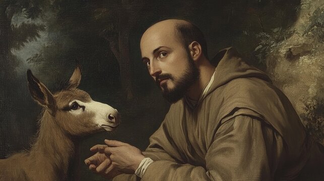 Saint Ignatius Blessing a Donkey in a Peaceful Landscape Feast of St. Giusto