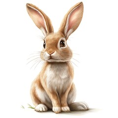 Obraz premium A cartoon rabbit sitting with long ears on a white background.