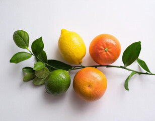 Cascading Citrus A Bird's-Eye View of Branches Laden with Lime, Lemon, Grapefruit, and Orange Fruits