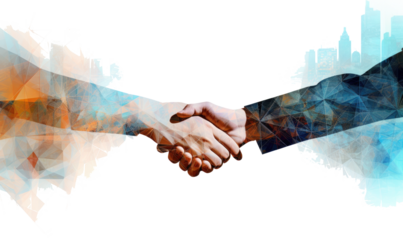 Double exposure of business people handshake on transparent background 