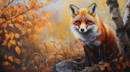 Obraz premium Red Fox in Autumn Forest