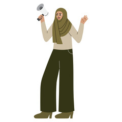 Obraz premium Islamic Women Protest Holding Loudspeaker