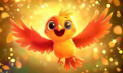 Fototapeta premium A cheerful cartoon bird with a bright background, conveying joy and happiness. Perfect for cheerful themes and uplifting designs