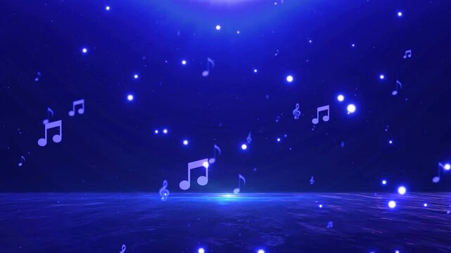 musical notes animation flowing on blue