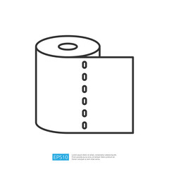 A simple line drawing of a roll of paper, likely representing receipt or printing paper, showcasing its cylindrical shape and a loose end.