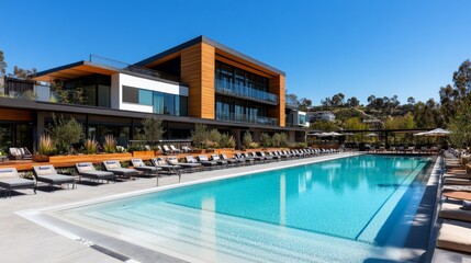 Modern Building with Rooftop Pool and Clean Lines
