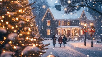 Obraz premium Enchanting Winter Wonderland: Holiday Spirit Captured in a Snowy Landscape