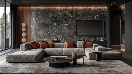 Modern Spacious Living Room with Stylish Sofa