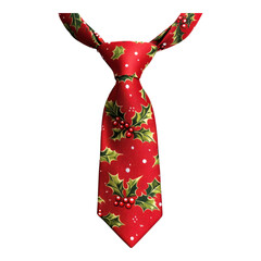 A vibrant red tie adorned with festive holly, perfect for holiday celebrations and Christmas events.