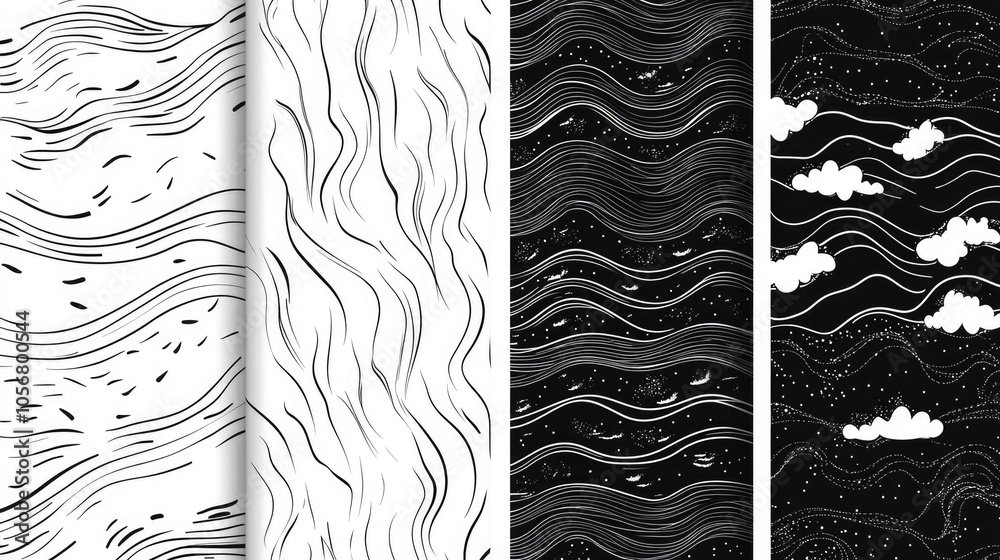 Poster seamless abstract black and white wave patterns for design projects generative ai