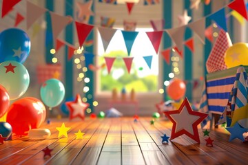 Fototapeta premium 3D view of a family event with flags and stars for Patriot Day.