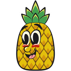 Cute and happy fun pineapple isolated vector cartoon mascot character, work of hand drawn