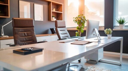 Fototapeta premium A clutter-free office space with minimalist decor and ergonomic furniture