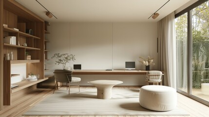 Fototapeta premium A clutter-free work environment with minimalist furnishings and neutral color palette