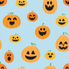 Design of Halloween pattern with cute pumpkins. Vector illustration