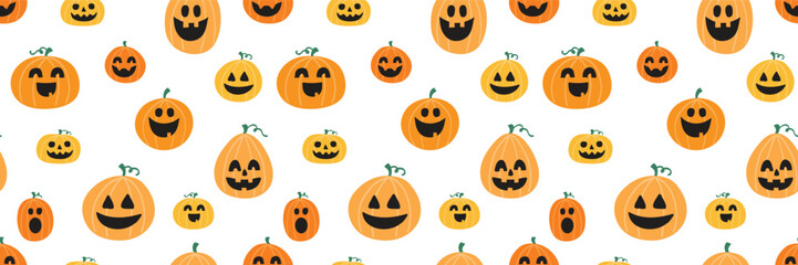 Cute Halloween pattern with spooky pumpkins. Banner. Vector illustration