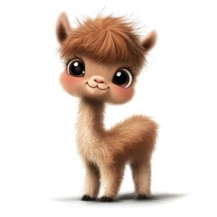 Obraz premium Cartoon baby alpaca looking fluffy on a white background.