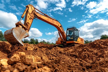 Excavator working at construction site 