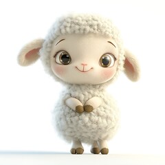 Cartoon baby lamb with a woolly coat on a white background.