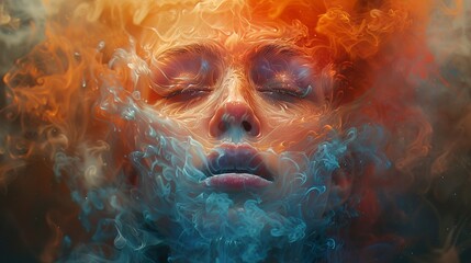 Abstract Surrealism: Woman's Face in Swirling Smoke