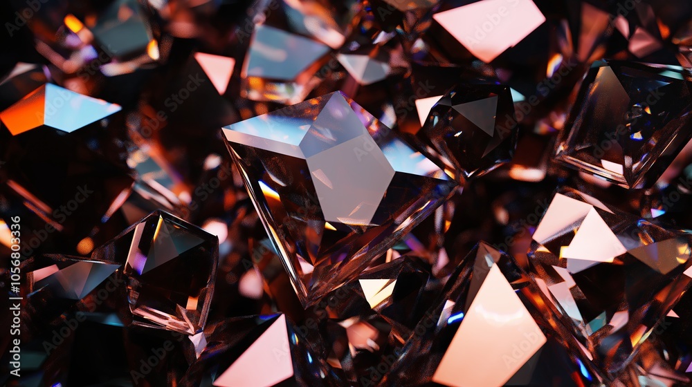 Poster a macro shot of shimmering crystals or gemstones with facets reflecting light. --ar 16:9 --personali