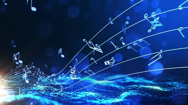 Floating Musical Notes on a Glowing Blue