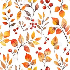Obraz premium Autumn Watercolor Leaves and Berries Pattern