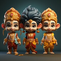 Artistic Renderings of Indian Deities in Various Cartoon Poses