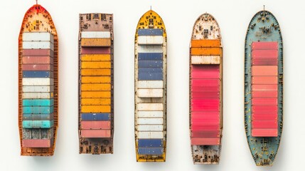 Five Container Cargo Ships Lined up in a Harbor Under Clear Blue Skies Generative AI