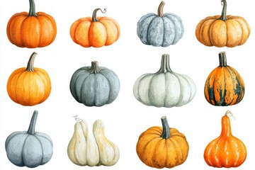 Watercolor Pumpkins and Gourds